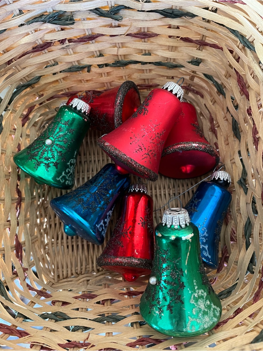 Classic Bell Christmas Ornaments - Red, Green, Blue - Holiday Home Decor